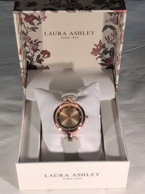 Laura Ashley Rose Gold Dial White Leather Women's Watch